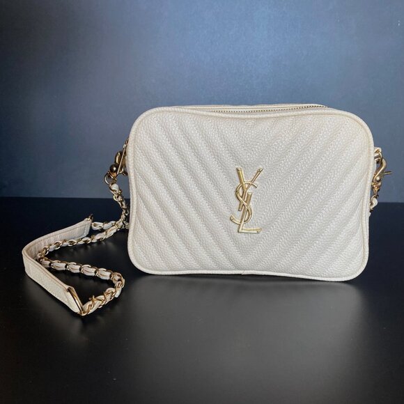 Saint Laurent Mini Lou Camera Grain De Poudre Matelasse Ivory Shoulder Bag - Picture 8 of 16